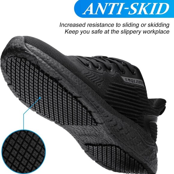 Non Slip Work Shoes Women Food Service Black Slip Resistant Lightweight - Picture 2 of 6